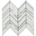 Full mesh-backed sheet of honed Carrara White and grey marble chevron mosaic