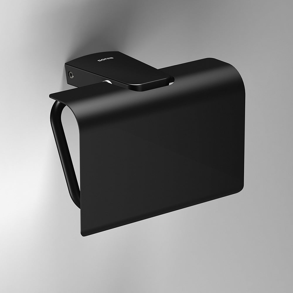S6 Black Toilet Roll Holder with Flap in Black - Origins Living