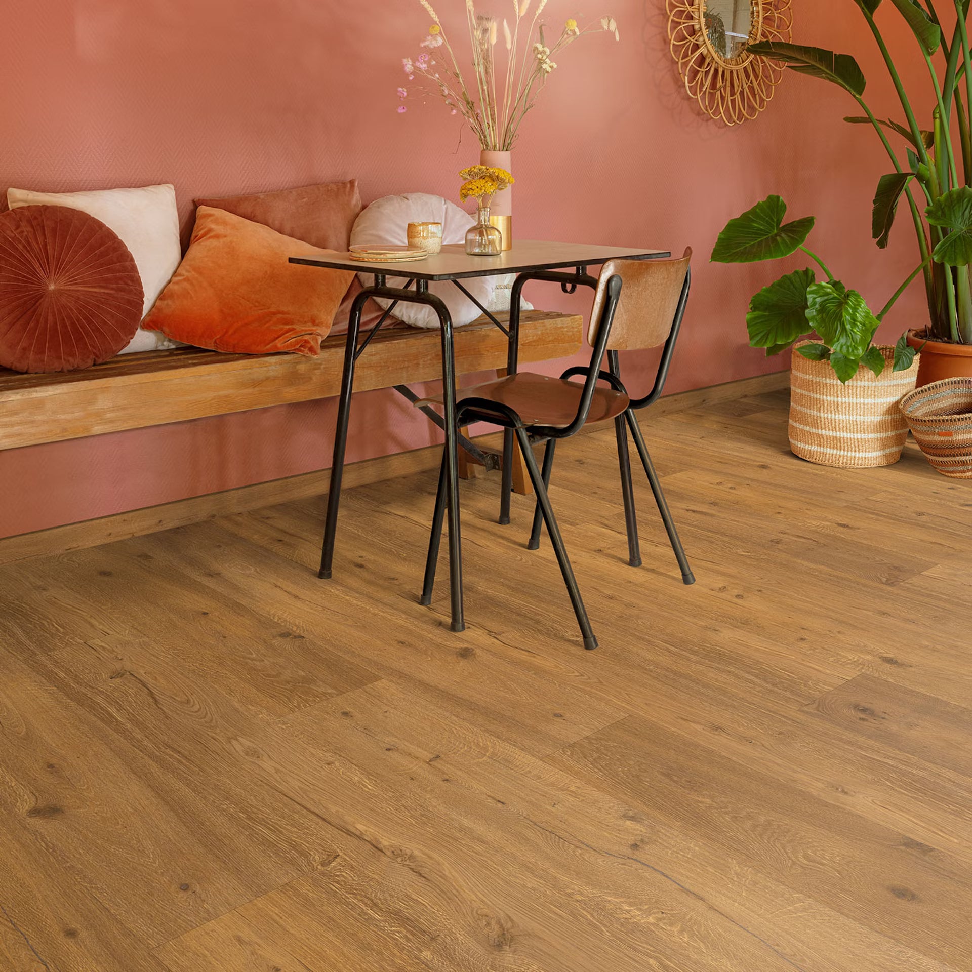 Warm-toned wooden floor planks with natural grain pattern in eivissa f033 long vinyl planks product