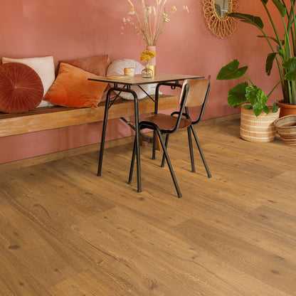 Warm-toned wooden floor planks with natural grain pattern in eivissa f033 long vinyl planks product
