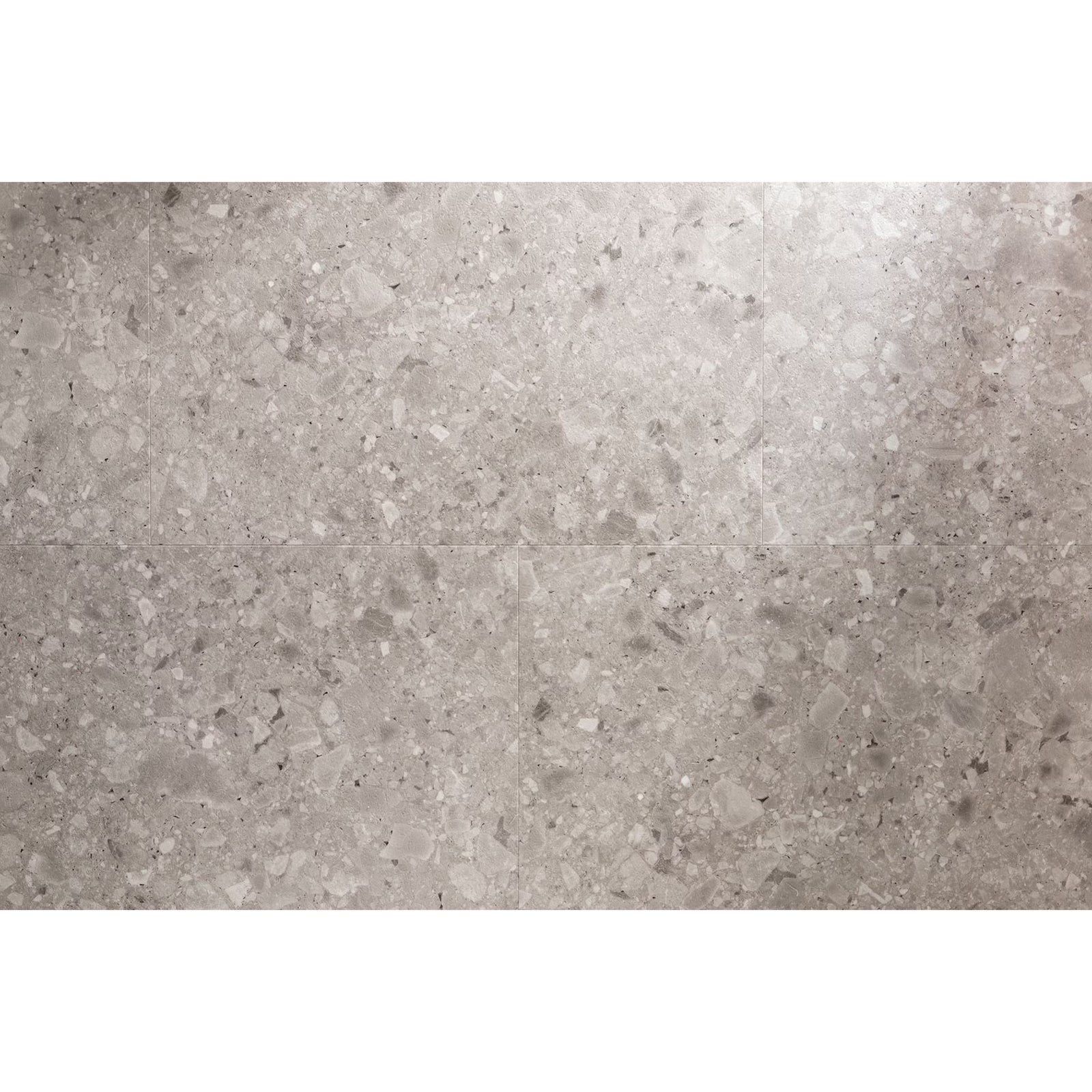 Gray ceppo f027 terrazzo big vinyl tiles with speckled stone-like texture and subtle tone variations