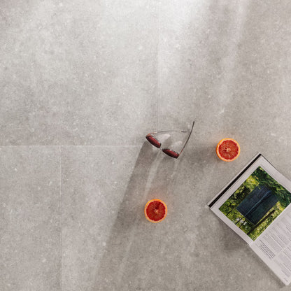 Etna F031 big vinyl tiles in gray stone effect with subtle veining and matte finish perfect for modern flooring