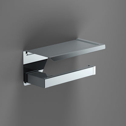 S Cube Toilet Roll Holder with Shelf in Chrome - Origins Living, view 2