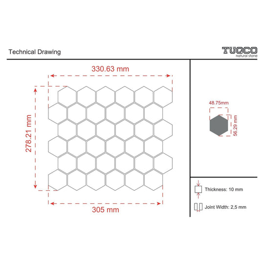 Silver Shadow Polished Marble Hexagon Mosaic Wall & Floor Tile - alternate view