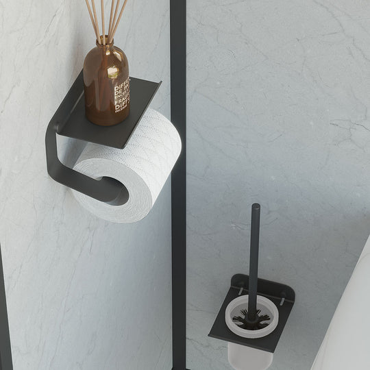 Quick Toilet Roll Holder with Shelf in Black - Origins Living