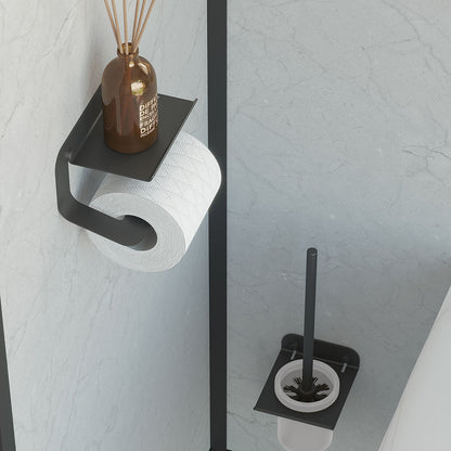 Quick Toilet Roll Holder with Shelf in Black - Origins Living