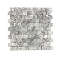 Full mesh-backed sheet of honed Platinum Grey marble rustic edge square mosaic