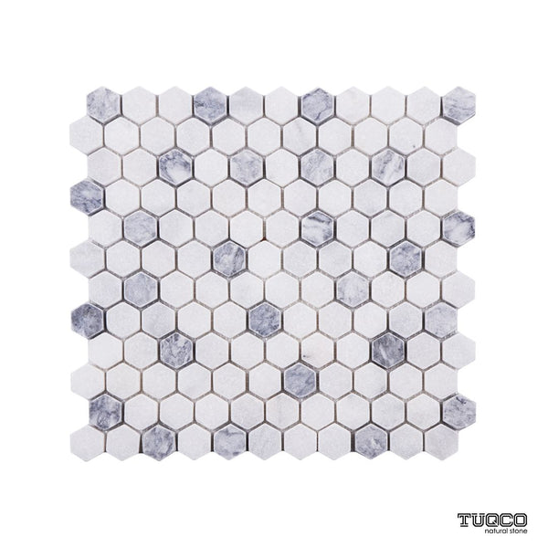 - Platinum Grey Tumbled Marble 23mm Hexagon