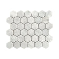 Full sheet of Carrara white tumbled marble 48mm hexagon mosaic laid flat