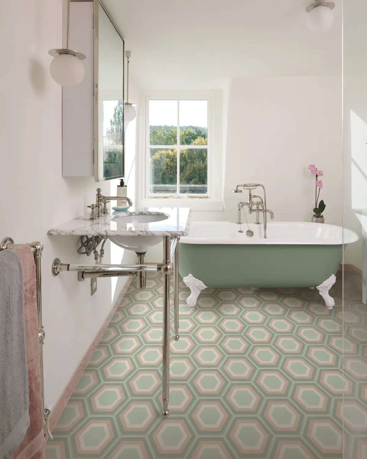Patisserie Porcelain Rosa Mint bathroom tiles stocked by Hyperion Tiles
