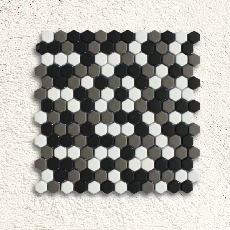 Ritz Nevada Mix White 30.2 x 30cm glass marble effect hexagon mosaic tile face