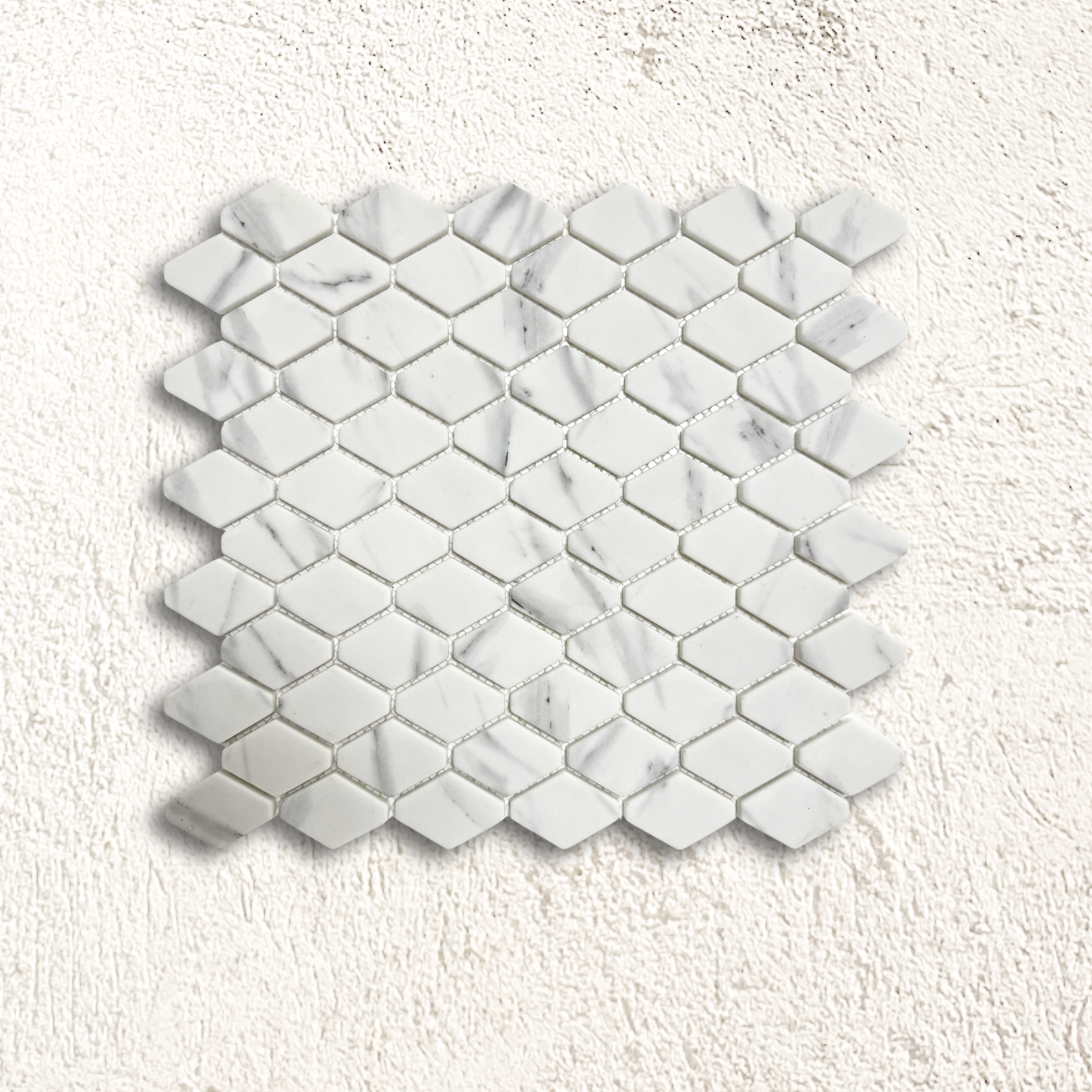 Ritz Carrara Lozenge Mosaic white marble lozenge mosaic tile with subtle grey veining