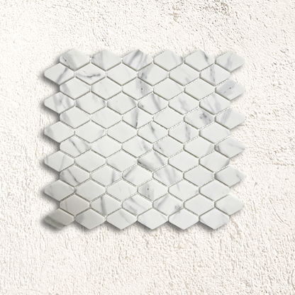 Ritz Carrara Lozenge Mosaic white marble lozenge mosaic tile with subtle grey veining
