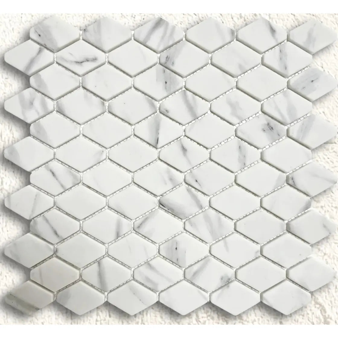 Ritz Carrara Lozenge Mosaic white marble lozenge mosaic tile with subtle grey veining