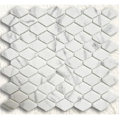 Ritz Carrara Lozenge Mosaic white marble lozenge mosaic tile with subtle grey veining
