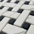 Ritz Carrara Black Basketweave mosaic with white marble and black tiles in a woven basketweave pattern