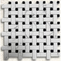 White marble and black mosaic tile in a woven basketweave pattern for ritz carrara mosaic design