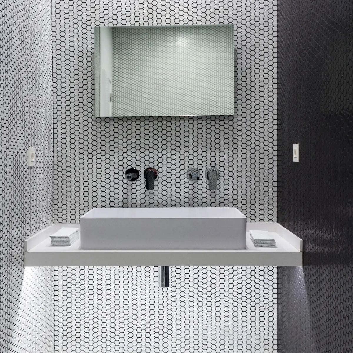 Shapes Hexagon Matt White 26 x 30cm porcelain mosaic room setting