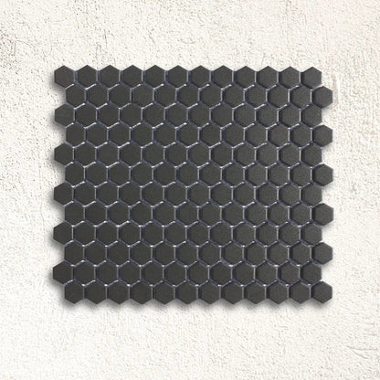 Shapes Hexagon Unglazed Black 26 x 30cm Porcelain Mosaic Tile - thumbnail 2