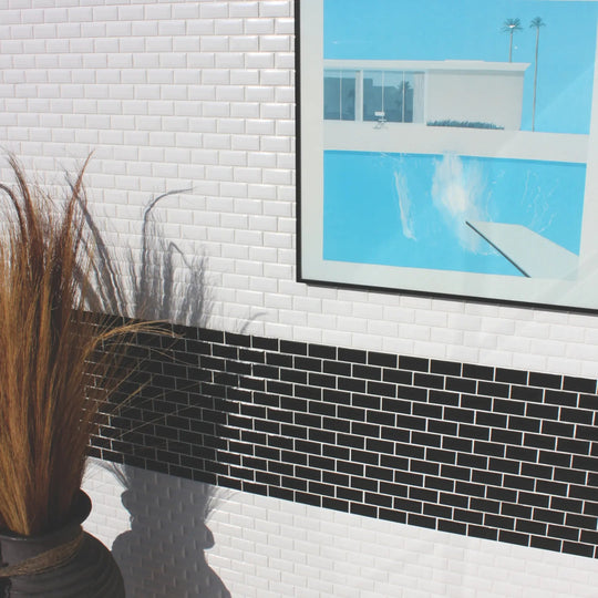 Shapes Mini Metro Bevel Gloss White 30 x 30cm porcelain mosaic room setting