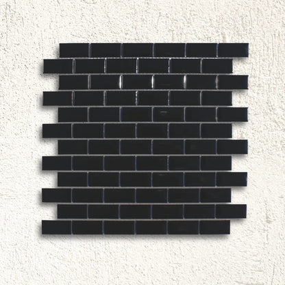 Shapes Mini Metro Bevel Gloss Black 30 x 30cm Porcelain Mosaic Tile - thumbnail 4