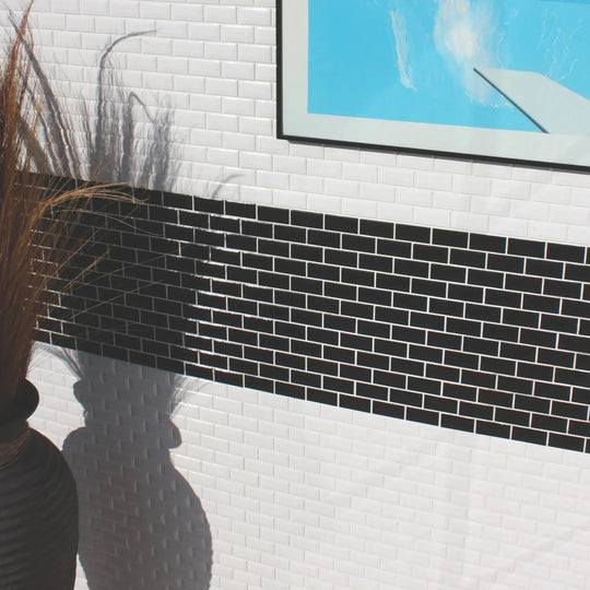 Shapes Mini Metro Bevel Gloss Black 30 x 30cm porcelain mosaic room setting