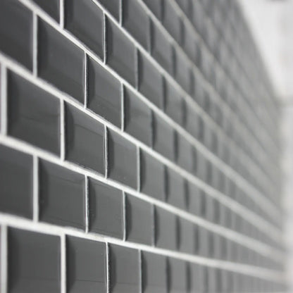 Shapes Mini Metro Bevel Gloss Black 30 x 30cm Porcelain Mosaic Tile - thumbnail 2