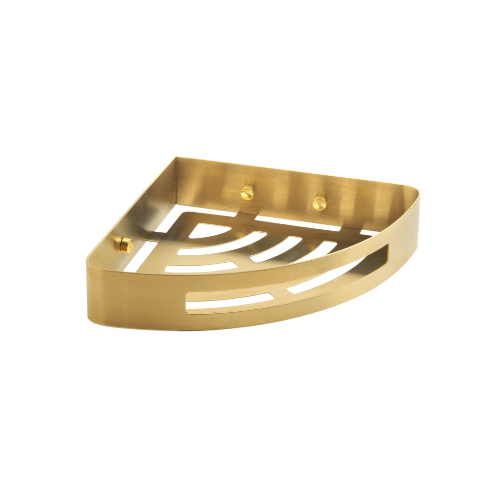 Nerva Corner Shower Basket in Brushed Brass - Origins Living
