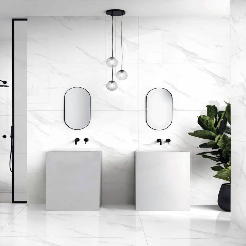Bliss White 60 x 120cm porcelain marble effect tile room setting