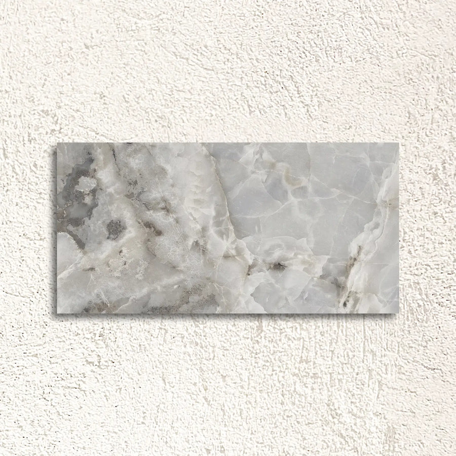 Helios Grey Polished 60 x 120cm porcelain marble effect tile face