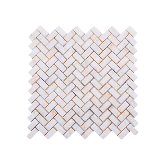 Calacatta Sugar Tumbled Marble Herringbone Mosaic Wall & Floor Tile