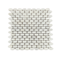 Full mesh-backed sheet of tumbled Carrara white marble ellipse mosaic
