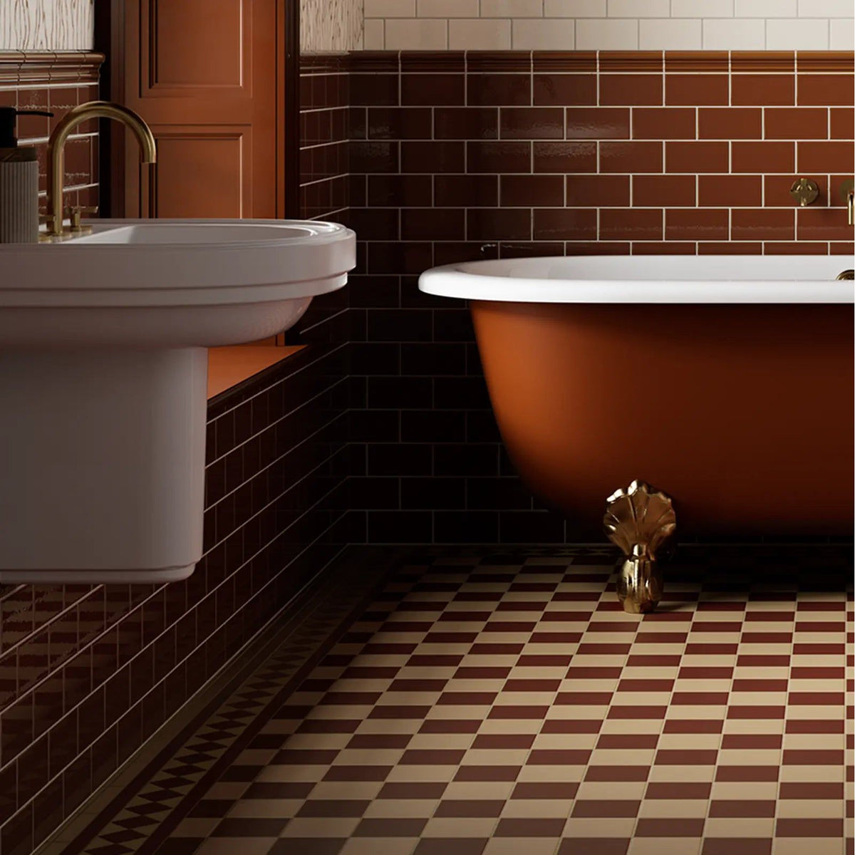 Winckelmans Unglazed Red 2.5 x 15cm porcelain tile room setting