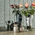 Silver textured cylindrical brush holder with matte finish and rounded top in 300mm brick antique mirror grey