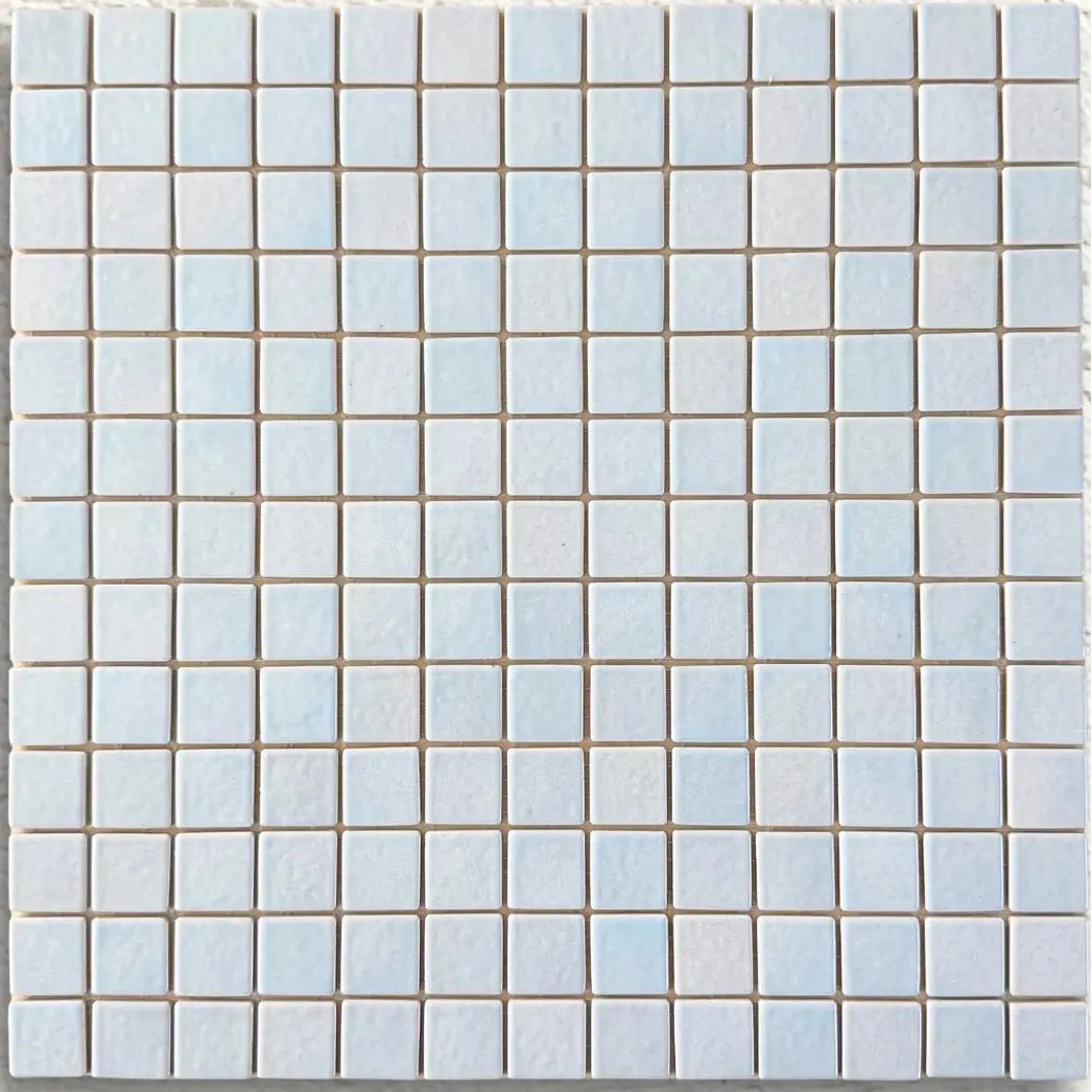 Harmonie Scilly 25 x 25mm crystal porcelain mosaic sheet face in pale sea blue gloss