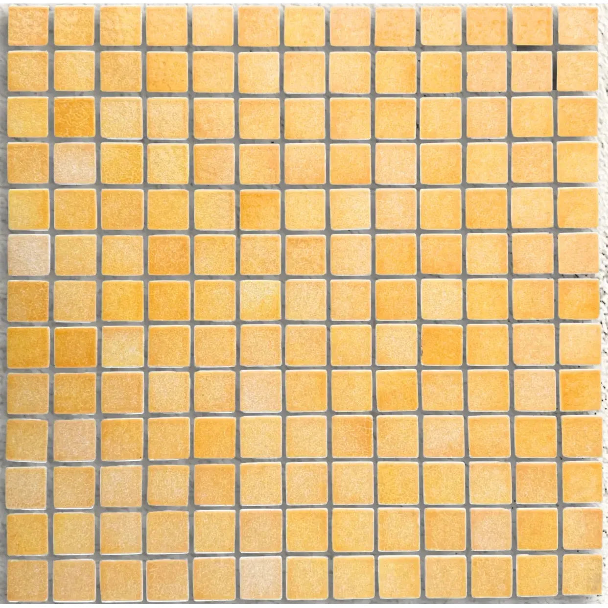 Harmonie Pollen 25 x 25mm crystal porcelain mosaic sheet face in warm pollen yellow gloss