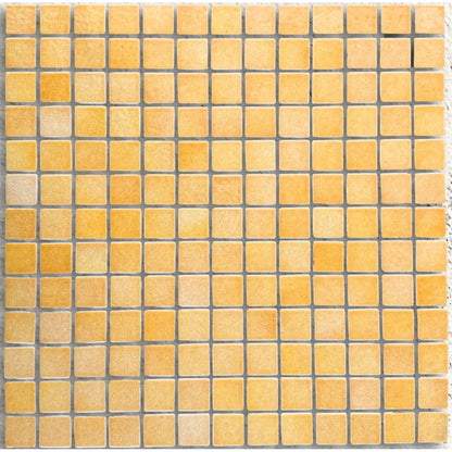 Harmonie Pollen 25 x 25mm crystal porcelain mosaic sheet face in warm pollen yellow gloss