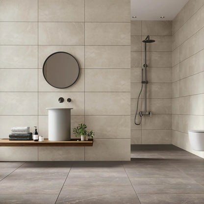 Adria Latte 30x60cm beige stone effect porcelain tiles shown as flooring