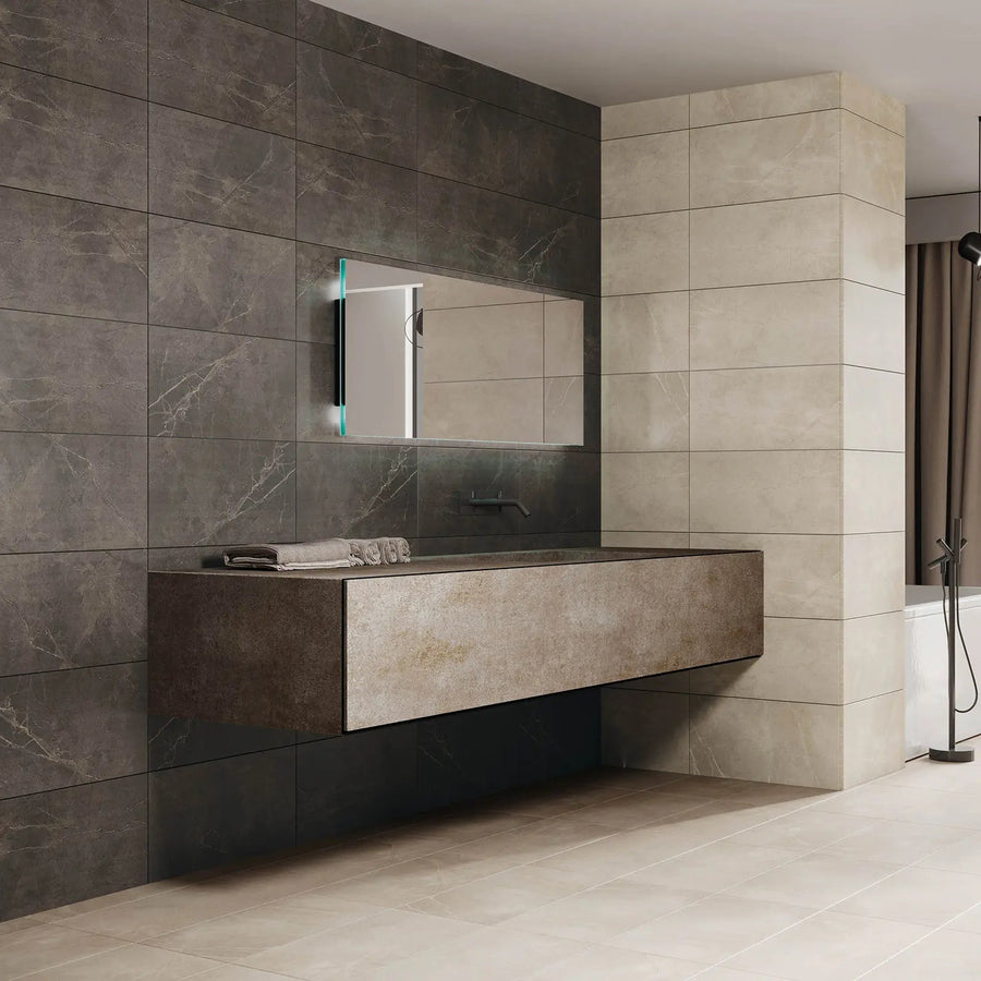 Adria Latte 30x60cm beige stone effect porcelain tiles in a room setting