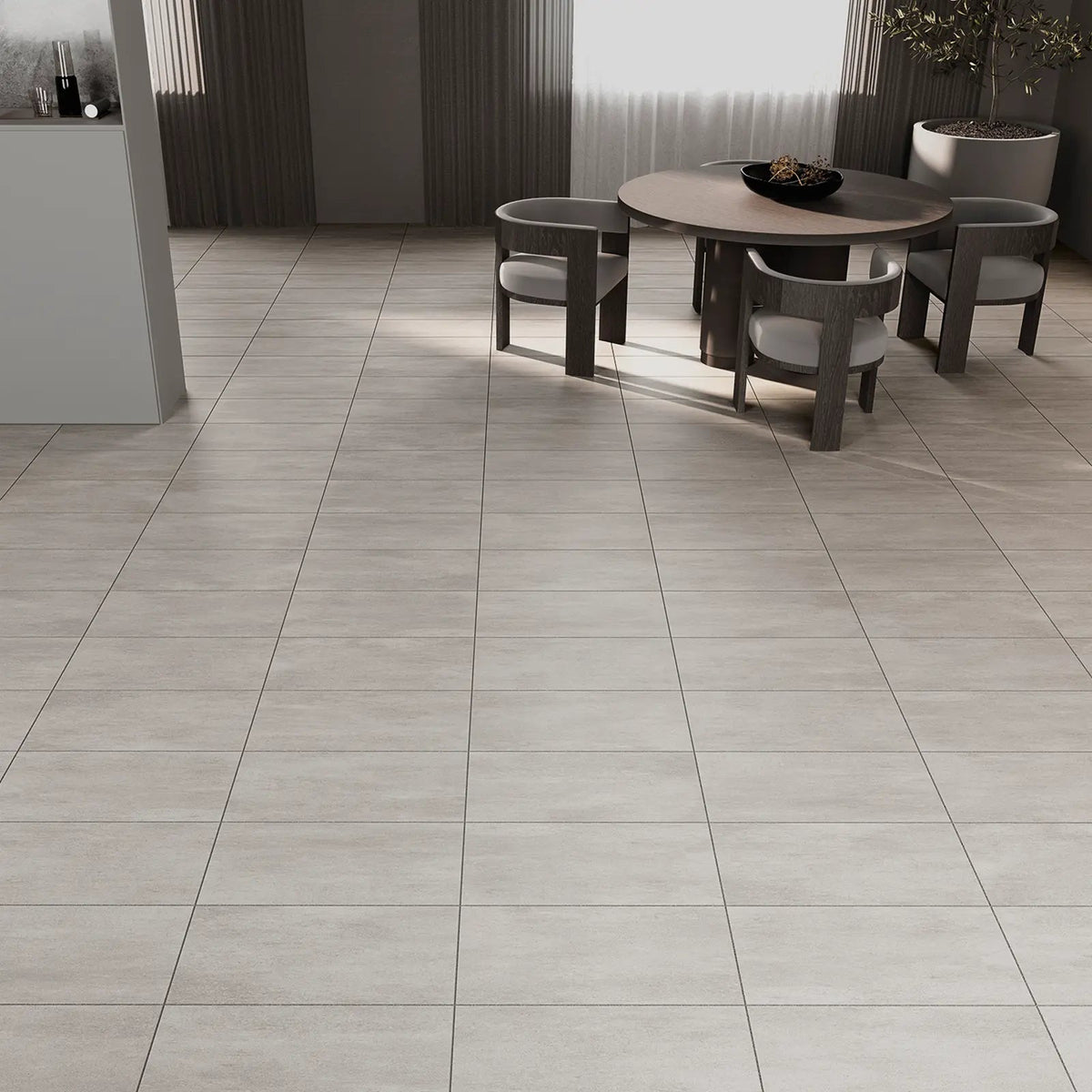 Eternity Grey 30 x 60cm concrete-effect porcelain floor and wall room setting