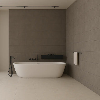 Eternity Dark Grey 30 x 60cm concrete-effect porcelain floor and wall room setting