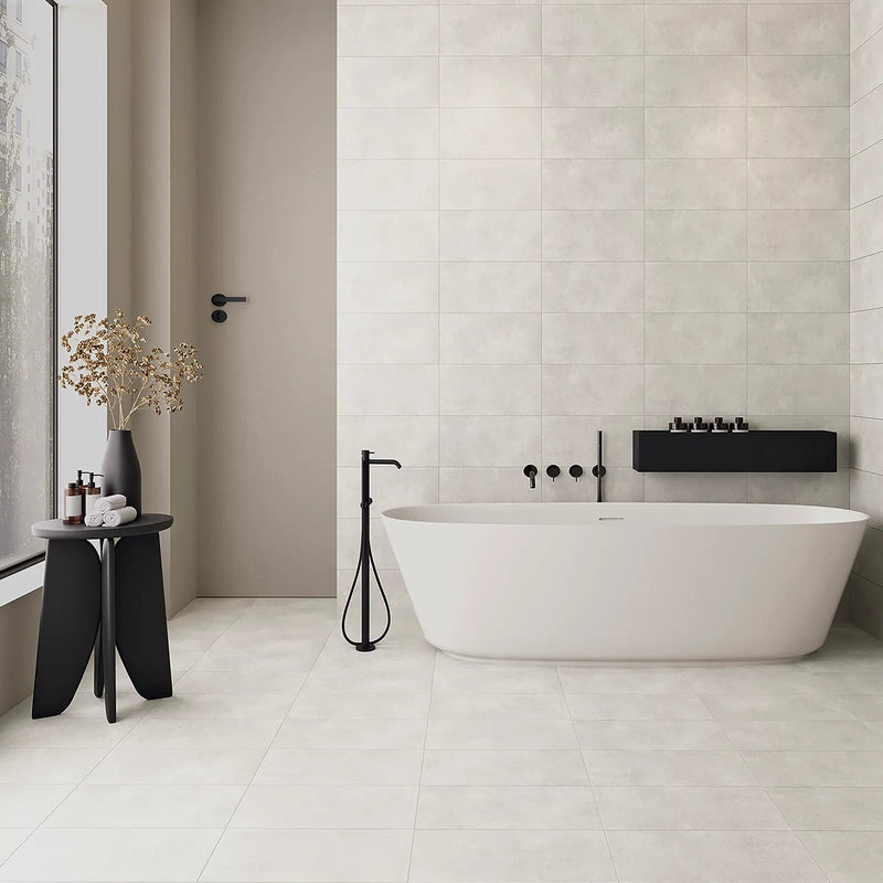 Eternity White 60 x 60cm concrete-effect porcelain room setting