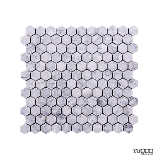 Platinum Grey Tumbled Marble 23mm Hexagon Mosaic Wall & Floor Tile