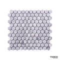 Platinum Grey tumbled marble hexagon mosaic full sheet showing the silver-grey stone