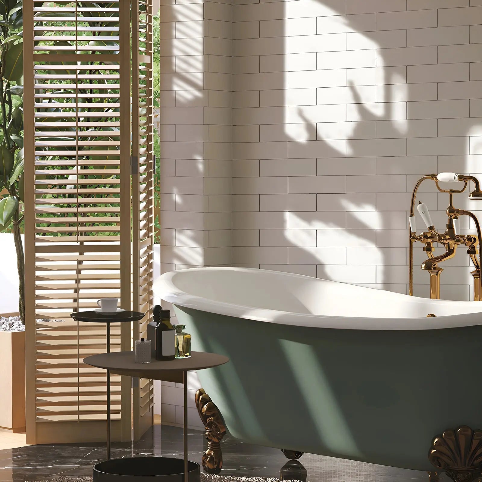 Metro Plus Cream Gloss Flat 10 x 30cm glazed ceramic metro tile room setting