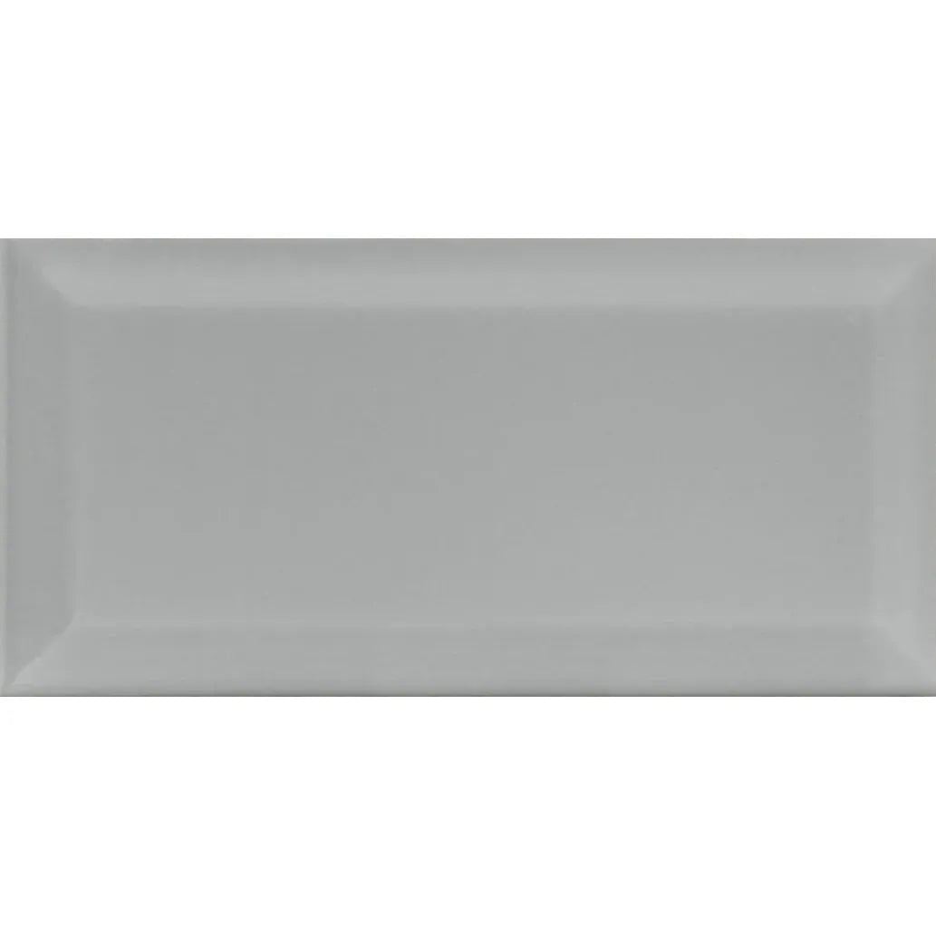 Metro Grey Gloss Bevelled 10 x 20cm glazed ceramic metro tile face