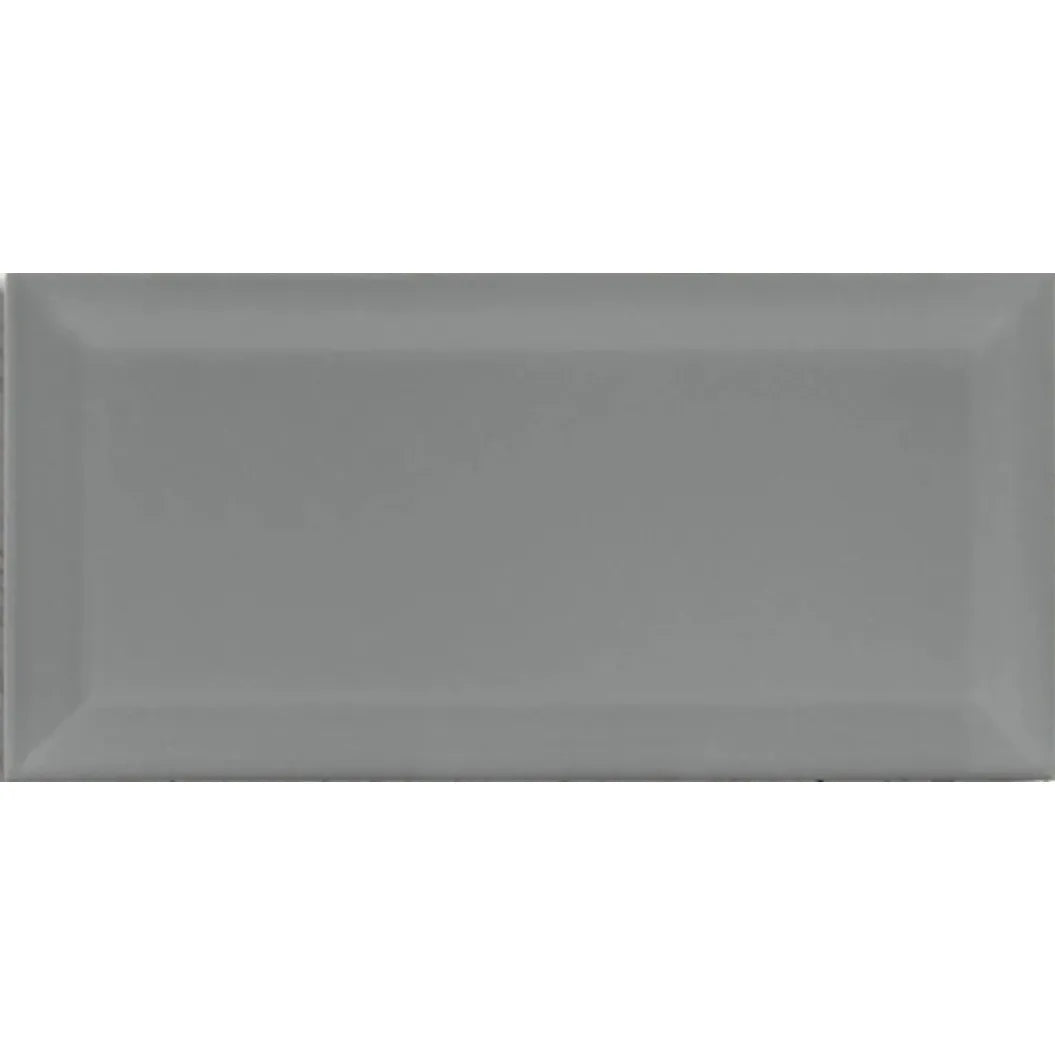 Metro Dark Grey Gloss Bevelled 10 x 20cm glazed ceramic metro tile face