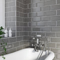 Metro Dark Grey Gloss Bevelled 10 x 20cm glazed ceramic metro tile room setting