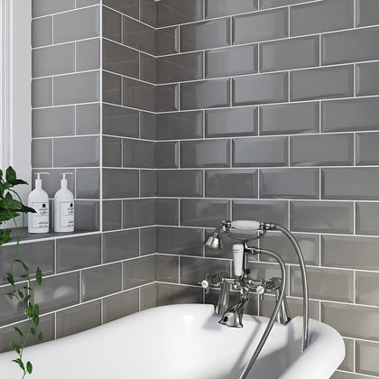 Dark Grey Gloss Bevelled 10 x 20cm
