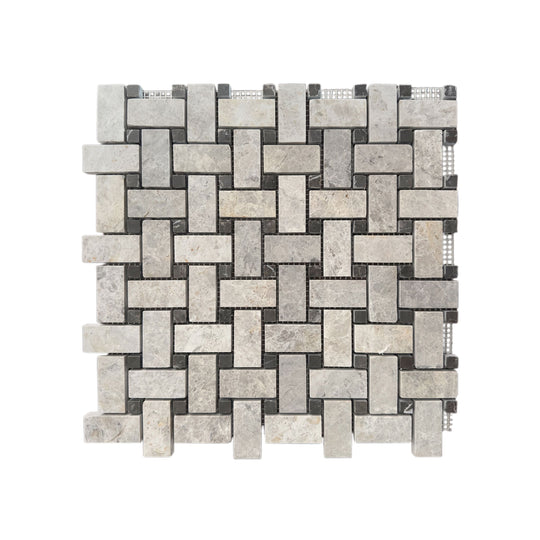 Silver Shadow Polished Marble Basket Weave Mosaic Wall & Floor Tile - alternate view